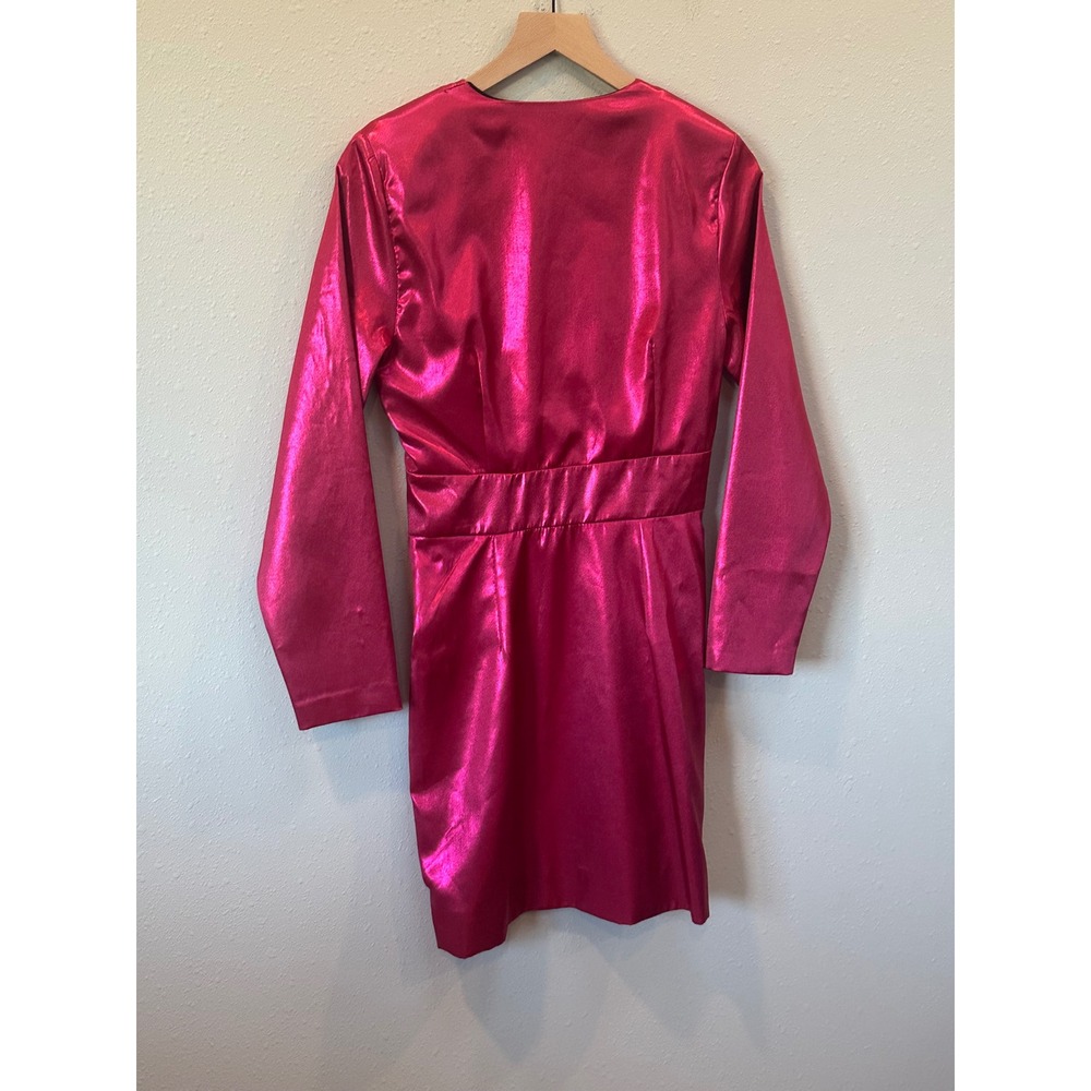 Zara Metallic Mini Dress Womens Small Pink V-Neck Long Sleeve Party Glam (Flaw) - Picture 5 of 16